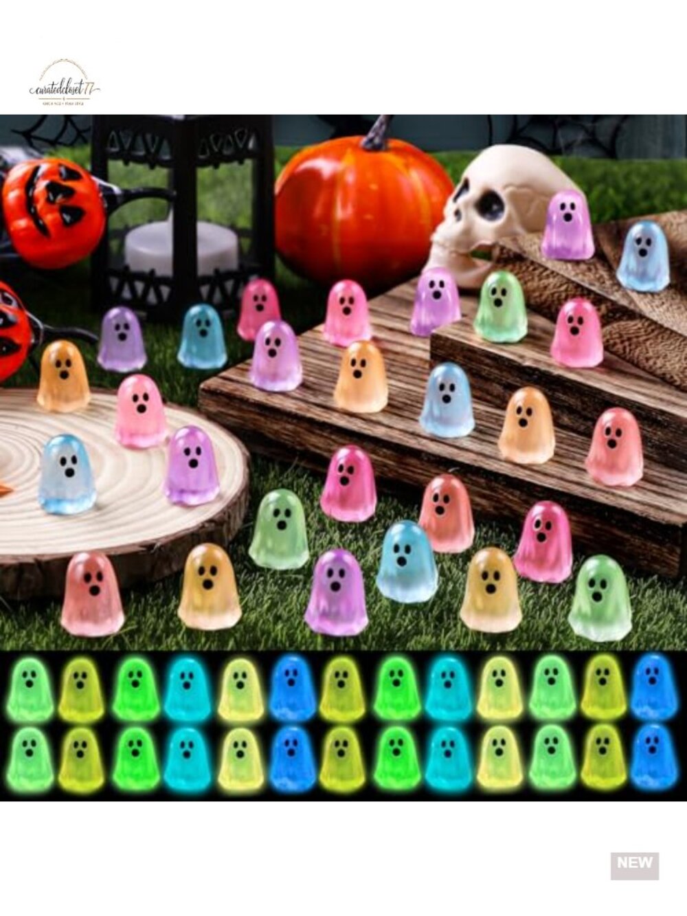 100 Pcs Glow in the Dark Mini Ghost Figurines Halloween Resin Dollhouse Decor